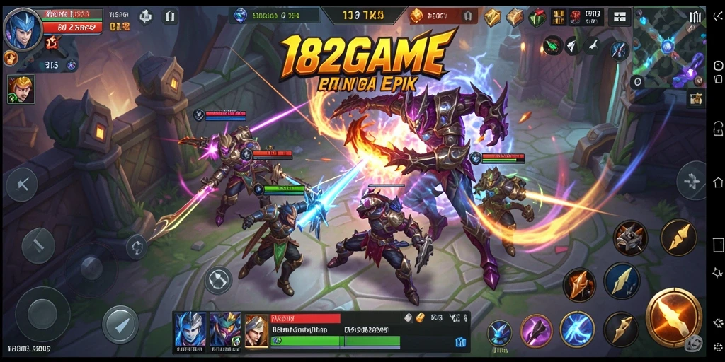 Tangkapan layar 182GAME menampilkan aksi seru dalam gameplay MOBA.