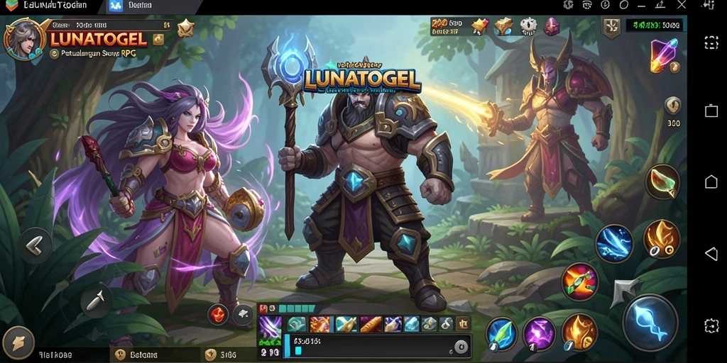 Screenshot gameplay RPG LUNATOGEL, menampilkan aksi seru dan karakter menarik.