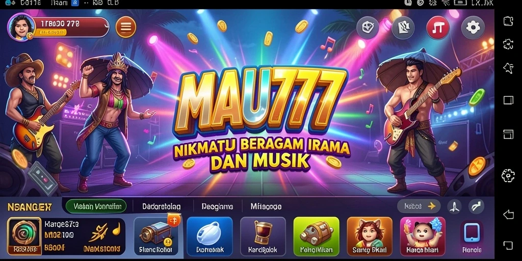 Tampilan gameplay menarik dari aplikasi MAU777 yang penuh musik.
