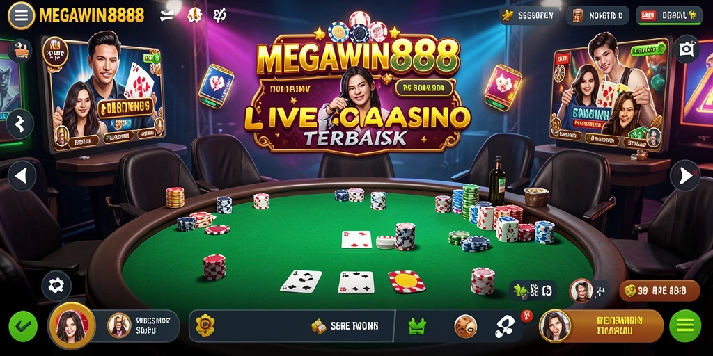 Tampilan gameplay seru MEGAWIN888 dengan dealer langsung.