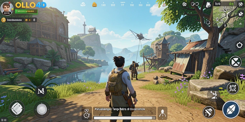 Tampilan gameplay Open World OLLO4D dengan pemandangan yang memukau.
