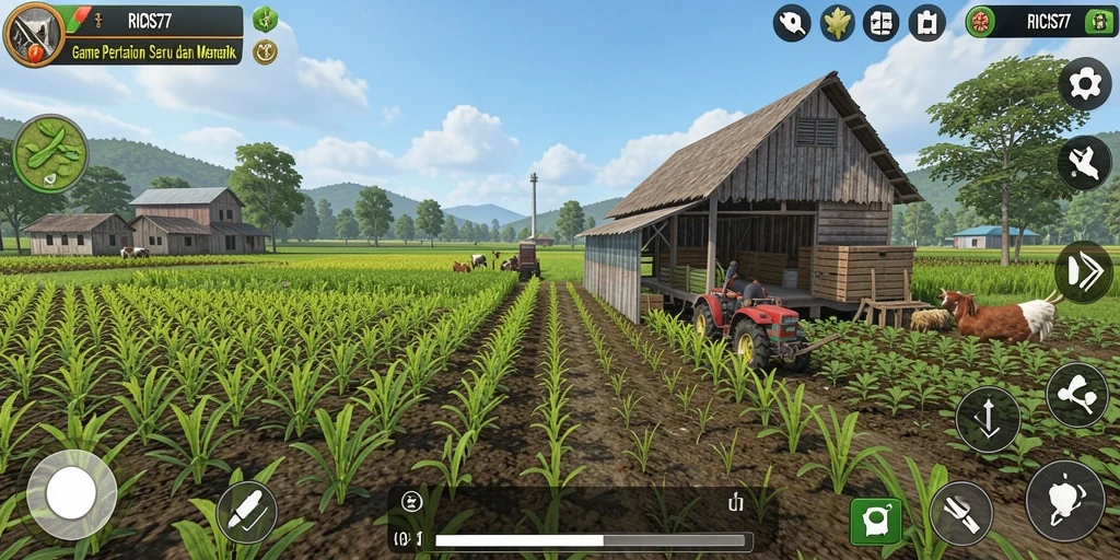 Tangkapan layar gameplay RICIS77 yang menunjukkan aktivitas bertani yang menyenangkan.