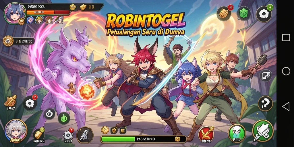 Tampilan gameplay ROBINTOGEL yang penuh warna dan dinamis.