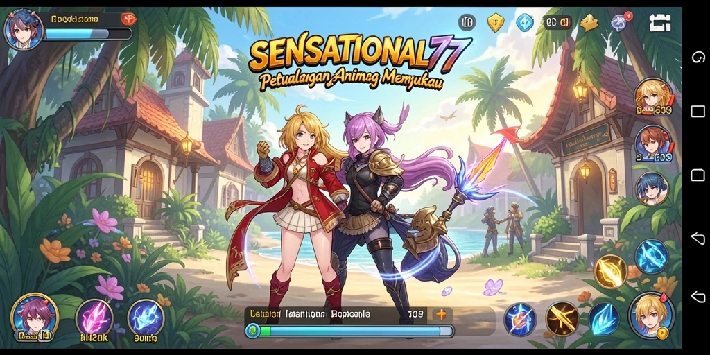 Tampilan gameplay SENSATIONAL77 dengan karakter-karakter Anime menarik.